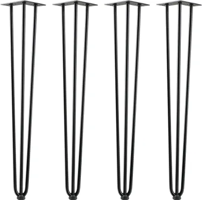 Produktbild von Zestaw 4 stalowych nóg stołowych Zelsius, czarny, (wys.) 71 cm, 3 rozpórki, nogi ze szpilką do włosów, nogi meblowe