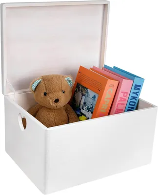 Produktbild von Creative Deco Weiße Holzkiste mit Deckel | 40x30x24 cm (+/-1cm) | Erinnerungsbox Baby Herzförmig
