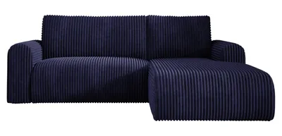 Produktbild von Ecksofa Cord MANDY 180x285 cm mit Schlaffunktion Blau TILIA 77 Rechts, Eckcouch mit Bettkasten, Sofa L-Form, Polsterecke, Wohnlandschaft