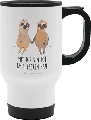 Produktbild von Mr. & Mrs. Panda Kaffeebecher To Go Faultier Pärchen - Weiß - Geschenk, kaffee tasse, Liebe, Becher, faul, Camping, thermosbecher, Thermobecher Für, Edelstahlbecher