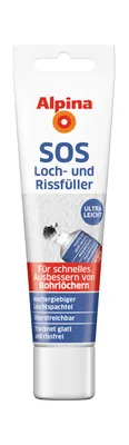 A tube of Alpina SOS Loch- und Rissfüller (hole and crack filler) with product information and branding.