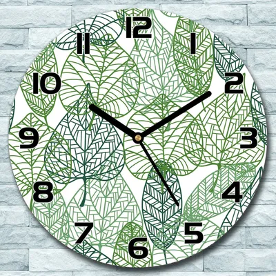 Produktbild von Wanduhr aus Glas Rund fi 30 Waldblätter Grüne Quarz Deko Schlafzimmer Büro
