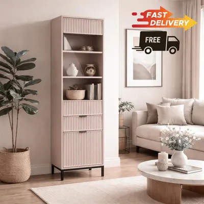 Produktbild von Vitrine Lexi 5 mit Glas, Schublade & Türen – gerillte Fronten, 3 Farben