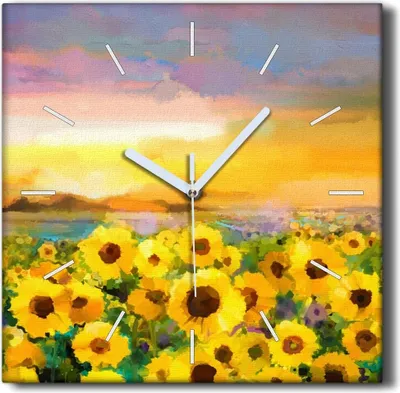 Produktbild von Coloray Hodiny Unikátní 30x30 cm  Tiché hodiny Pro obývací pokoj a kuchyň Nástěnné hodiny Plátno Černé ručičky hodin - Květiny západ slunce