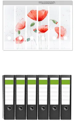 Produktbild von Wallario 6 Stück breite Ordner inkl. Klebeetiketten mit Motive Mohnblumen in Aquarell -  Set mit Rückenschildern / Ordnerrücken Stickern