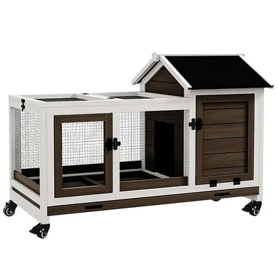 Produktbild von Kaninchenstall Holz mit Rädern – Kleintierstall Zwergkaninchen 108x58x73,5