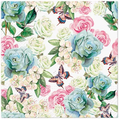 Produktbild von 20 Servietten Powder Garden - Frühlingsblumen in hellen Farben 33x33cm