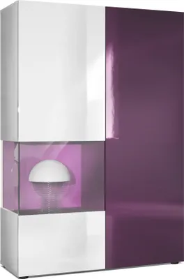 Produktbild von Vladon Vitrine Kommode Hochschrank Morena, Germany, Korpus in Weiß matt / Rechte Tür und der Einsatz in Brombeer Hochglanz