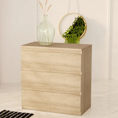 Produktbild von Forte EDMORE Kommode 70 80, moderne Kommode mit 3 Schubladen, Holzwerkstoff, Sonoma Eiche Holzdekor, 77,2 cm breit x 79,8 cm hoch x 42,2 cm tief