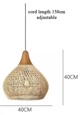 Productafbeelding van Kroonluchterlamp, handgemaakt van riet, vintage-stijl, exclusief lamp, 40 cm