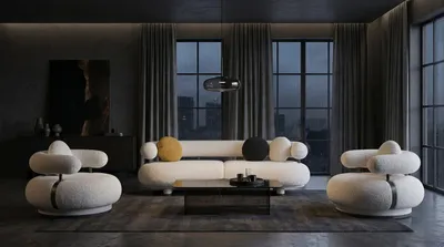 Productafbeelding van Design sofa-set 3+1+1, boucle stof, beige kleur. Moderne bankstel voor de woonkamer