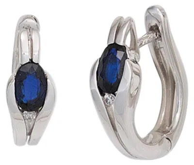 Produktbild von Creolen Ohrringe aus 375 Gold Weißgold blaue Saphire & Diamant-Brillanten 0,02 Ct.