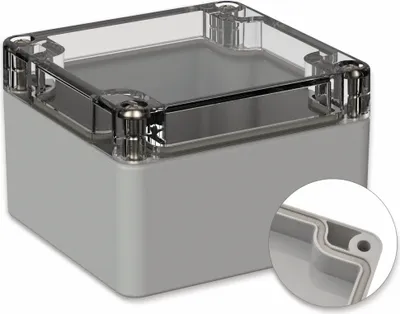 Zdjęcie produktu dla POLLIN, obudowa z poliwęglanu, 82 x 80 x 55 mm, IP66, jasnoszary, przezroczysta pokrywa