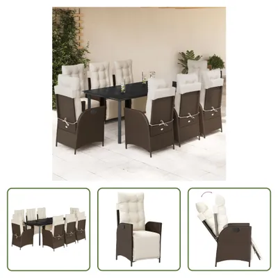 Produktbild von The Living Store 9-tlg. Garten-Essgruppe mit Kissen Braun Poly Rattan