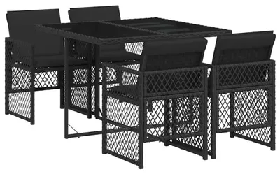 Obrázek produktu pro vidaXL 5dílný zahradní jídelní set s polštáři Black Poly Rattan