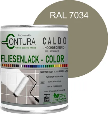 Produktbild von Fliesenlack 750ml. Fliesenfarbe 20 Farben Lack Fliesen Wand Boden Bad Küche - RAL 7034 Gelbgrau
