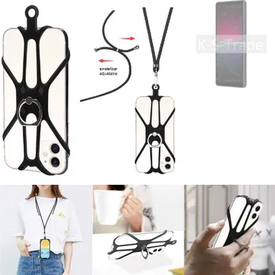 Produktbild von K-S-Trade 3in1 Handykette Handyband Handykordel Halsband Smartphone-Ring Handy-Ring kompatibel mit Sony Xperia 10 IV Fingerhalterung Handyring