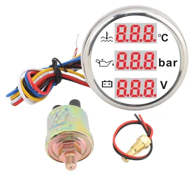 Obrázok produktu pre Sada 3-v-1 smerok, teplomer chladiacej kvapaliny motora, tlakomer oleja, voltmeter batérie pre auto a loď, 52 mm digitálny displej, podsvietenie
