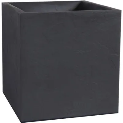 Image de Pot de fleurs Carré Volcania EDA, 40 cm, 31 L, Intérieur/Extérieur, Décor Pierre, 39,5 x 39,5 x 43,5 cm, Gris Anthracite