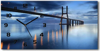 Produktbild von Wanduhr aus Glas – 60x30 cm - Glasbild - Glasuhr - Gehärtetes Glas - schwarze-zeiger - beleuchtete Brücke