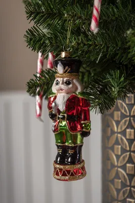 Produktbild von Clayre & Eef Weihnachtsanhänger Nussknacker 17 cm Rot Grün Glas