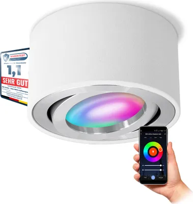 Produktbild von SSC-LUXon CELI-1WM Aufbaustrahler flach weiß schwenkbar mit WiFi LED RGB+ Smart - Deckenstrahler Spot kompatibel mit Alexa, Siri & Google