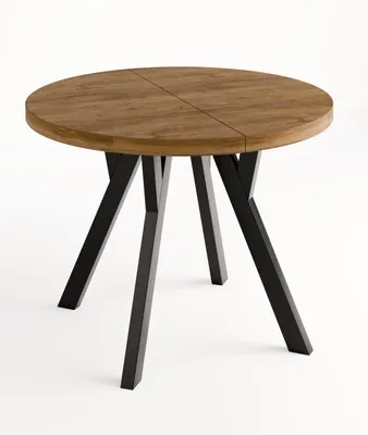 Produktbild von Giuseppe Runder Ausziehbarer Esstisch Durchmesser 100 / 150 / 200 cm, Platz für 4-10 Personen Skandinavische LOFT Schwarze Holzbeine (Lefkas)