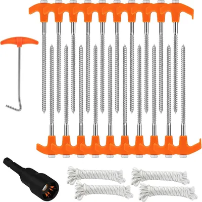 Produktbild von Heringe 20 Stück, Stahl, Schraubheringe mit Gewinde und Seil, für Camping