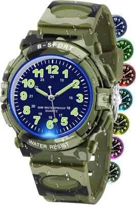 Produktbild von Watch Für Kinder, Analoge Kinderuhr mit Bunten Lichtern für Jungen und Mädchen, 30M wasserdichte Lernuhr TPU Armband Outdoor Sportuhr für 5-16 Jahre