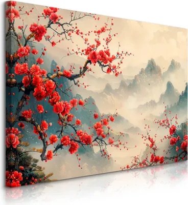 Immagine prodotto di Muralo Quadro su tela Canvas FIORI Montagne Albero Paesaggio L. 70 cm x A. 50 cm