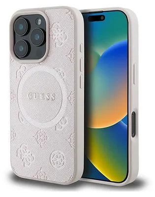 Produktbild von Guess GUHMP16LPSAPSMEP iPhone 16 Pro 6.3" pink hardcase Saffiano Peony Classic Logo MagSafe Schutzhülle