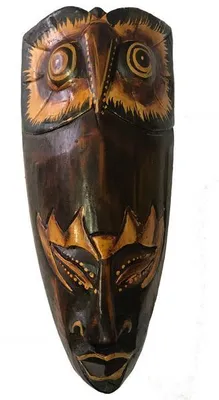 Produktbild von Maske Eule bemalt 20 cm, Holz-Maske aus Bali, Wandmaske