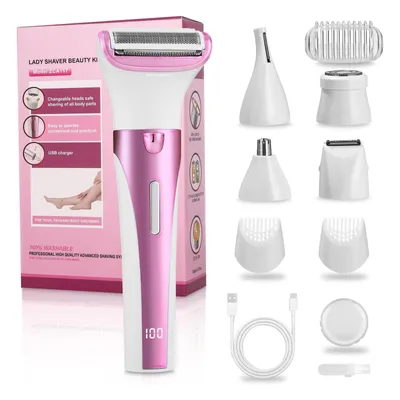 Immagine prodotto di rasoio epilatore da donna 5 in 1, rasoio elettrico da donna con 5 accessori, bagnato e asciutto, per corpo, ascelle, linea bikini, sopracciglia, naso
