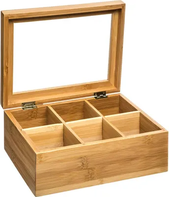 Immagine prodotto di 5five Simply Smart Tee-Aufbewahrungsbox mit 6 Fächern, transparenter Deckel, Bambus, 22 x 16 x 8.7 cm, 151154