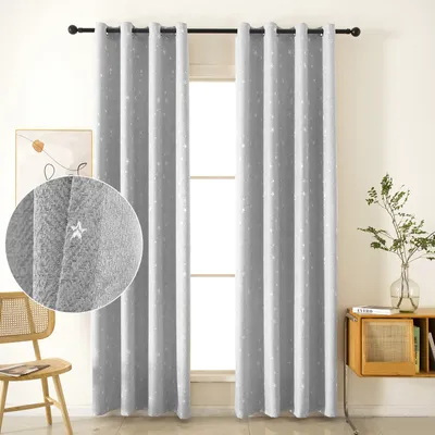 Produktbild von 2 Stück Vorhänge Leinenoptik Blickdicht Stern mit Ösen Gardinen Dekoschal für Wohnzimmer Schlafzimmer Kinderzimmer, B132xH160cm, Grau