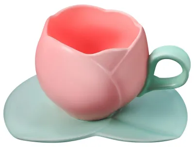 Immagine prodotto di Omgoods - Tazza da caffè in Vetroceramica con piattino a forma di tulipano
