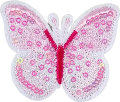 Produktbild von Schmetterlings-Pailletten-Emblem zum Aufbügeln, Rosa, Weiß