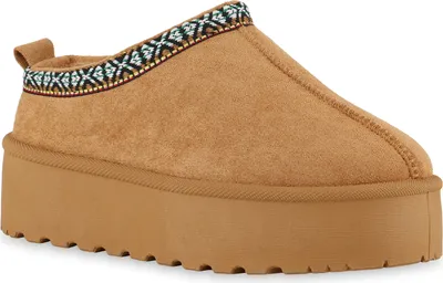 Produktbild von VAN HILL Damen Warm Gefütterte Pantoffeln Hausschuhe Bequeme Prints Schuhe 841495, Farbe: Hellbraun, Größe: 39