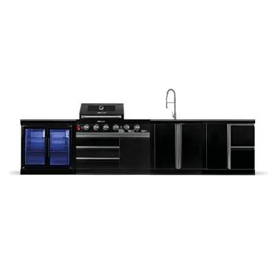 Immagine prodotto di Cucina da esterno GORILLER® BLACKBACK L3, grill a gas con doppio frigorifero, lavello, superficie di lavoro aggiuntiva e spazio di archiviazione, acciaio inox, nero