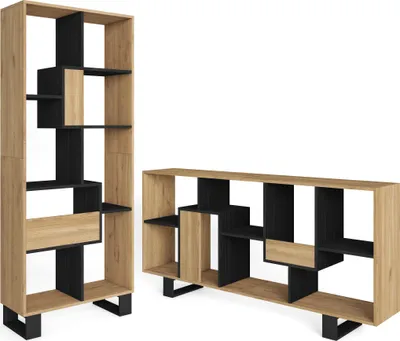 Immagine prodotto di VERSO Libreria scaffale, 67x31x174cm, Design industriale, Rovere e nero