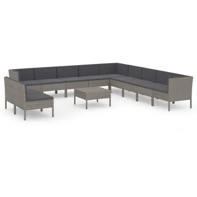 Immagine prodotto di vidaXL Set da giardino lounge da 12 pezzi con cuscini in polyrattan grigio