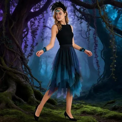Elegantes 4-teiliges Tüllrock-Set für Frauen - A-Linien Midi Rock, ungleicher Tutu Rock, festliche Kostüme für Halloween