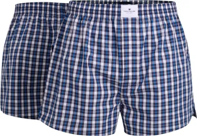 Produktbild von TOM TAILOR Herren Boxershorts, 2er Pack - Web-Shorts, Baumwolle, Poplin, kariert Blau S