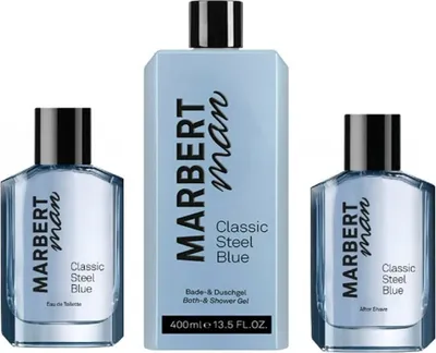 Produktbild von Marbert Man Classic Steel Blue Eau de Toilette Spray 100 ml + Duschgel & Shampoo 400 ml + After Shave 100 ml