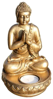 Teelichthouder Buddha Meditationsfigur Gold 18 cm