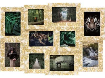 Image de Pêle-mêle en bois avec motifs feuilles 10 photos "Théodor" - Blanc et Jaune - L 60 x H 42 cm