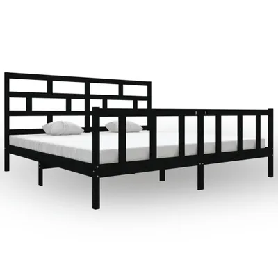 Zdjęcie produktu dla Rama łóżka, czarna, lite drewno sosnowe, 200 x 200 cm