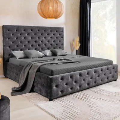Produktbild von riess-ambiente Boxbett PARIS 180x200cm grau Samt mit Stauraum Chesterfield, KI-generiertes Bild