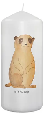 Produktbild von Mr. & Mrs. Panda Kerze Erdmännchen 19 x 8 cm - Weiß - Geschenk, Roadtrip, Wildtiere, Traveling, Spruch, Erinnerungslicht, Afrika, Stumpenkerze, Bedruckte, Blockkerze