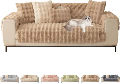 Produktbild von ShowyLive Sofa überzug Sofabezug 3/2/1/4 Sitzer Ecksofa L Form Sofaüberwurf Super Weiche Dicke Flauschige Couch Bezug Sofaschoner rutschfest Hund Katze (Khaki, 70 * 90 cm)